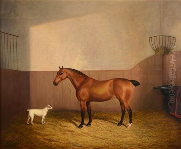 A Hunter Standing In A Stable; A Hunter And Terrier Standing In A Stable (2 Works) - view 1