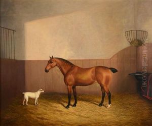 A Hunter Standing In A Stable; A Hunter And Terrier Standing In A Stable (2 Works) by Albert Clark