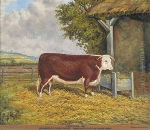 Hereford Ox (+ A Prize Bull By A Barn; 2 Works) by Albert Clark