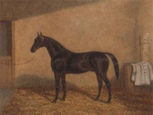A Bay Racehorse In A Stable by Albert Clark