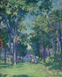 Summer Afternoon, Figures With Parasols Seated Beneath Trees by Alson Skinner Clark