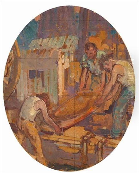 Men At Work (+ Study Of Ann Chandler Hugens, Oil On Canvas Laid On Board, Verso) - view 1