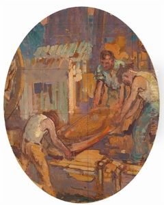 Men At Work (+ Study Of Ann Chandler Hugens, Oil On Canvas Laid On Board, Verso) by Alson Skinner Clark