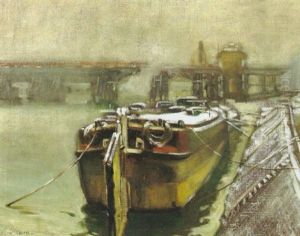 French Barge At The Dock by Alson Skinner Clark