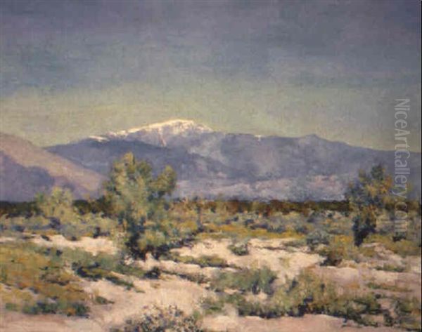 Snow Covered Mountain From Desert Wash - view 1