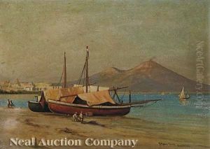 View Of Mt. Vesuvius From The Shore Of Naples by C. Myron Clark