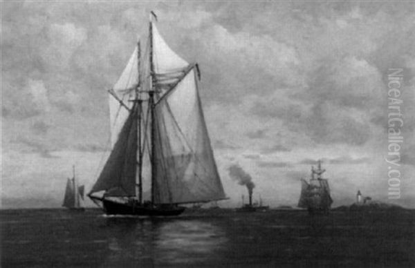Inlet Scene With Sailboats And Lighthouse - view 1