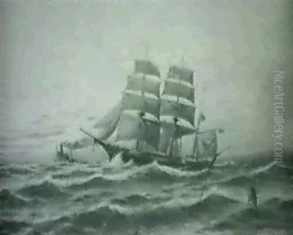 Sailing Ship And Tug At Dawn - view 1
