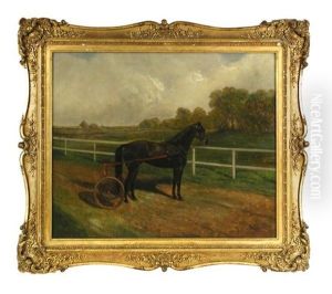 A Dark Bay Trotting Pony And Cart In A Landscape by Frederick Albert Clark
