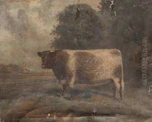 A Shorthorn Bull Standing Before A Farm by Frederick Albert Clark