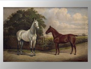 Kitty Grey And Kitty. Zwei Pferde Am Paddock by Frederick Albert Clark