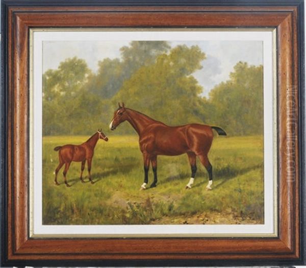 A Chestnut Mare With Her Foal - view 1