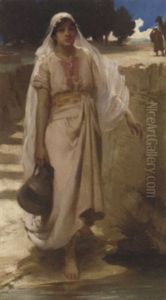 An Eastern Girl Fetching Water From The Stream