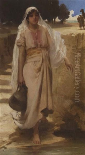 An Arab Woman Fetching Water From A Stream - view 1