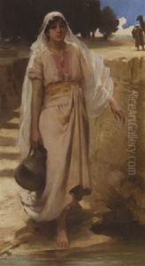 An Arab Woman Fetching Water From A Stream