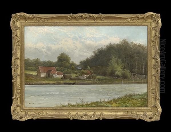 River Landscape With Cottages - view 1