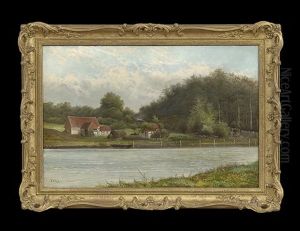 River Landscape With Cottages River Landscape With Cottages