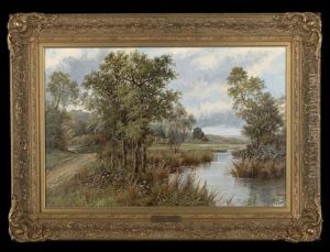 Rushing Stream Near A Country Farm (+ View Of A Riverside Path In An Autumnal Wooded Landscape; Pair) by Octavius Thomas Clark