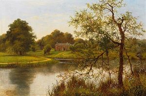 Herbstliche Flusslandschaft Mit Herrenhaus by Octavius Thomas Clark