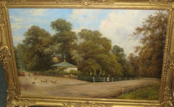 Shepherd With Flock On A Country Lane - view 1