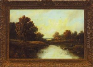 A Man Fishing At A Country Lake A Man Fishing At A Country Lake