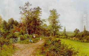 Children Resting Before A Cottage by Octavius Thomas Clark