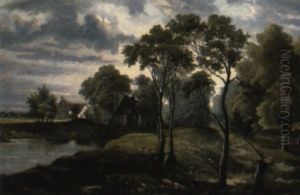 A Tranquil Wooded River Landscape by Octavius Thomas Clark