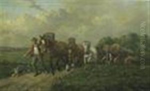 A Logging Team On A Track by Samuel Joseph Clark