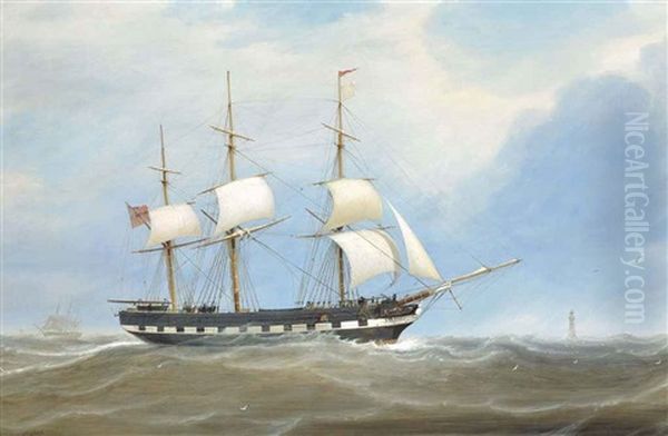 The Eliza Stewart Under Reduced Sail In The Channel Off The Eddystone Lighthouse - view 1