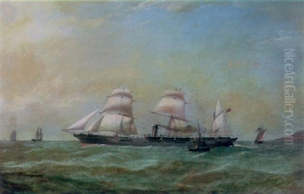 A Three Masted Steamer Off The Coast - view 1