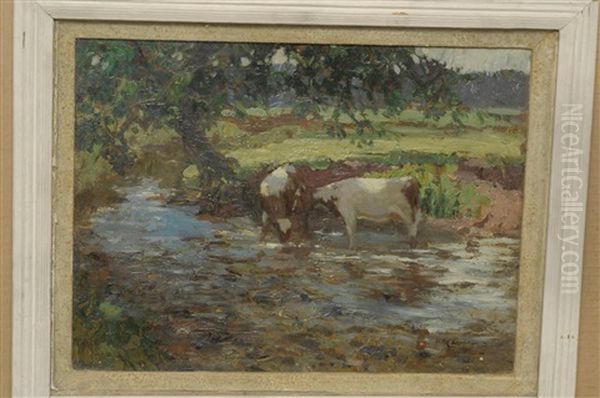 Cattle In A Stream, A Meadow Beyond - view 1