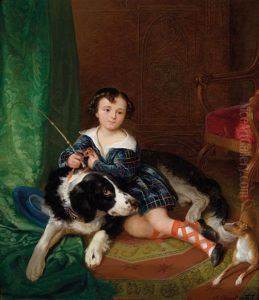Beste Freunde, Portrait Der Franziska Auersperg (13. 9. 12. 1847) Mit Ihren Hunden by Alexander Clarot