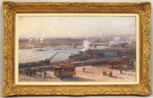 View Of Busy Harbor by Jean Eugene Clary
