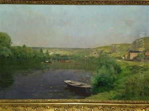 Barque Et Peniche Sur La Seine Pres Des Andelys