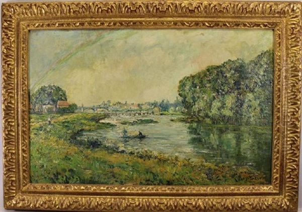 Figures Rowing In A River - view 1