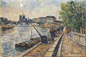 Peniches Au Quai Henry Iv, Vue Du Pont D'austerlitz, Notre Dame En Arriere Plan, Paris