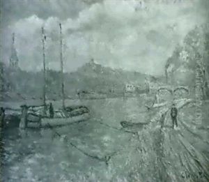 Voiliers Amarres Sur La Seine by Adolphe Clary-Baroux