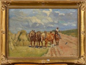 Paysan Et Ses Chevaux De Trait Sur Un Chemin De Campagne Paysan Et Ses Chevaux De Trait Sur Un Chemin De Campagne