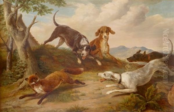 Dogs Hunting A Fox - view 1