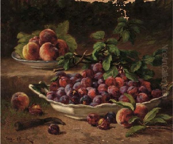Bowls Of Plums And Peaches Int The Garden - view 1