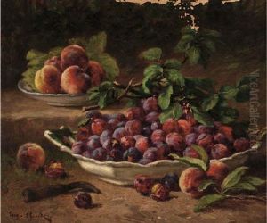 Bowls Of Plums And Peaches Int The Garden Bowls Of Plums And Peaches Int The Garden
