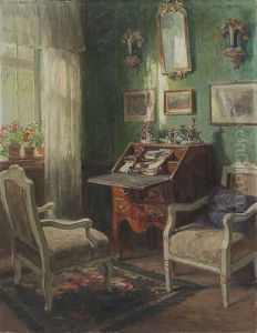 Sachsisches Interieur Mit Schreibsekretar by Wilhelm Ludwig Heinrich Claudius
