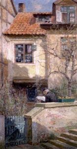Zeitungslesender Mann Im Umfriedenten Hof Seines Hauses by Wilhelm Ludwig Heinrich Claudius