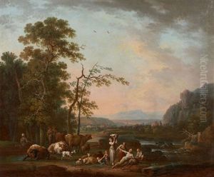 Halte D'une Famille De Berger Au Bord D'une Riviere by Jean Baptiste Charles Claudot