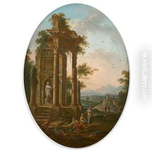 Ruines Antiques Dans Un Paysage Anime De Figures by Jean Baptiste Charles Claudot