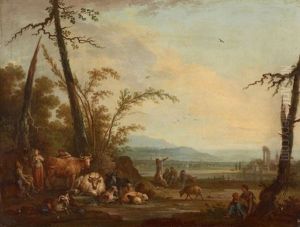 Bergers Et Leur Troupeau Dans Un Paysage Classique