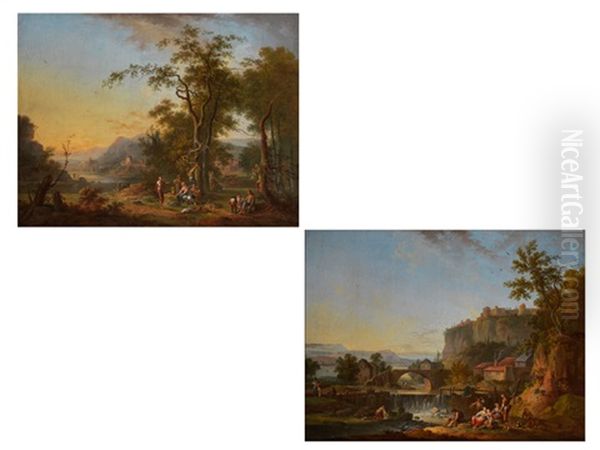 Landschaften Mit Figuren, Fluss Und Stadtansicht (pair) - view 1