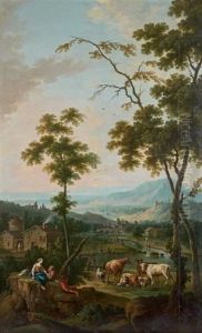 Paysage Avec Un Couple De Bergers Et Leur Troupeau by Jean Baptiste Charles Claudot