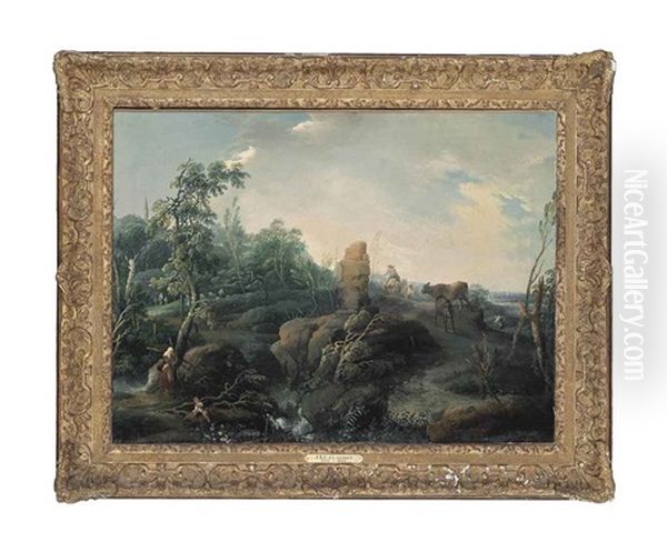 An Extensive Landscape With Travellers On A Hillock, A Ruin In The Foreground - view 1