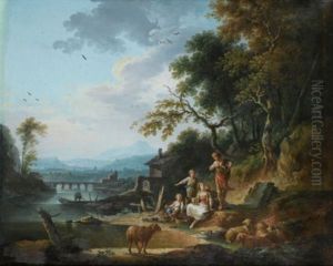 Le Repos D'une Famille De Paysans Dans Un Paysage De Riviere Le Repos D'une Famille De Paysans Dans Un Paysage De Riviere